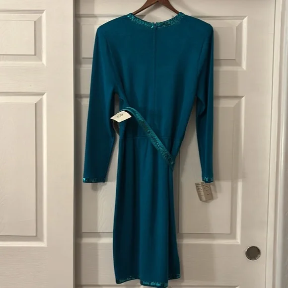 NEW💚St. John Tourmaline Long Sleeve Dress with Sequin Detail-Rare NWT - Vintage - Picture 8 of 11